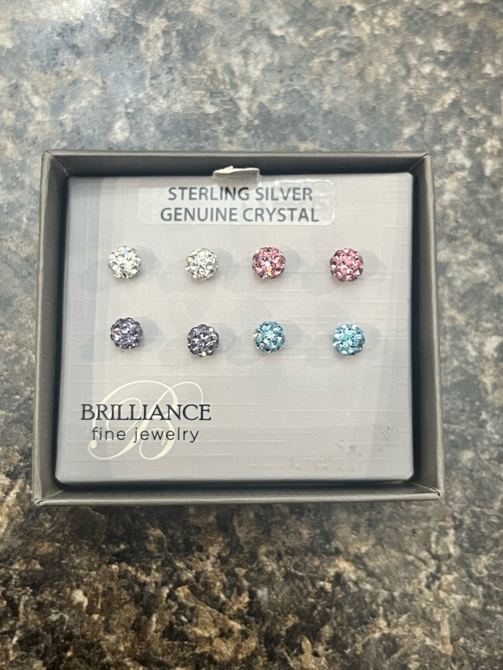 Brilliance Fine Jewelry Sterling Silver Multi-Color Crystal Stud Earring Set